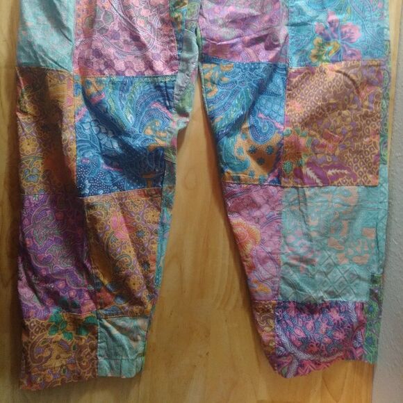 Vintage Floral Madras Boho Hippie Patchwork Festival Sweat Pants - Picture 3 of 7